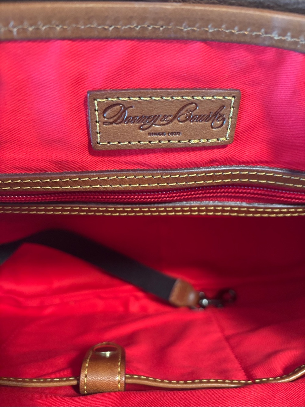 Dooney & Bourke Brown Leather & Cream Canvas Satchel with Adjustable Strap - Picture 8 of 11